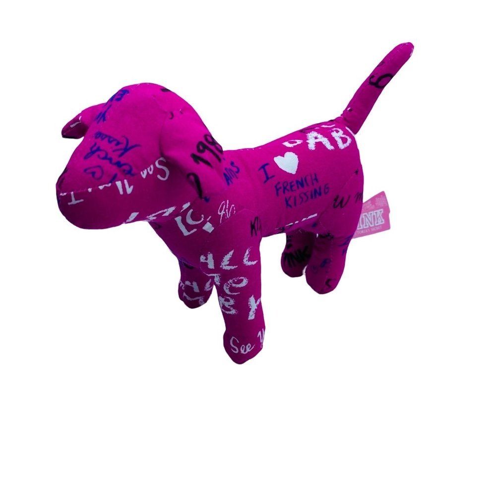 PINK Victoria's Secret Graffiti Dog Plush Stuffed Animal Toy 'FRENCH KISSING' 8"